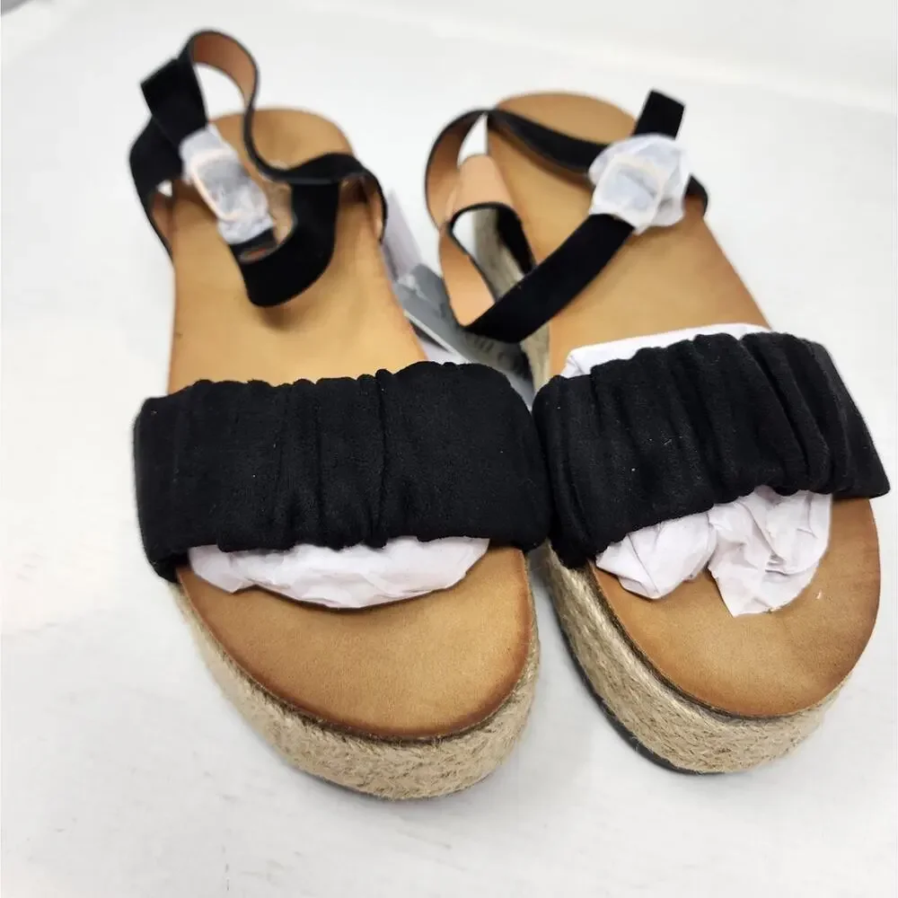 Black Wedge Espadrilles Sandals Platform Buckle Summer‎ Shoes Women's Size 5 NWT